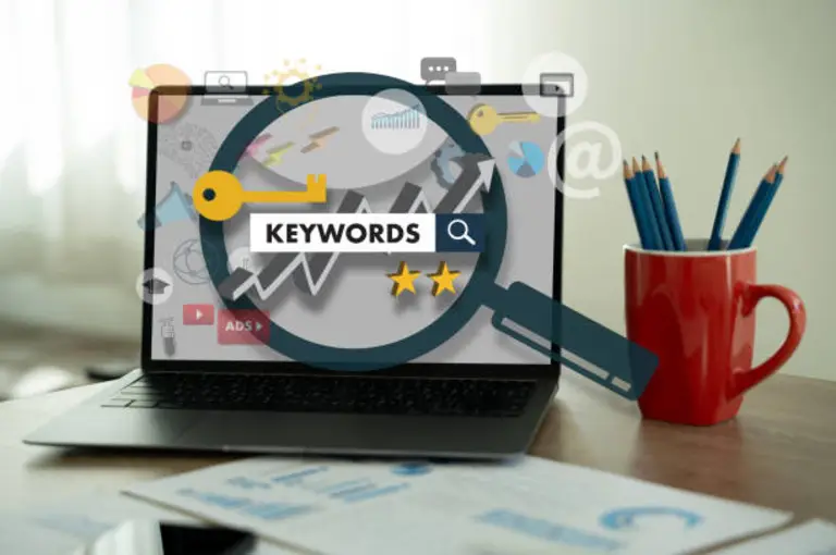 Local SEO keyword research on laptop screen